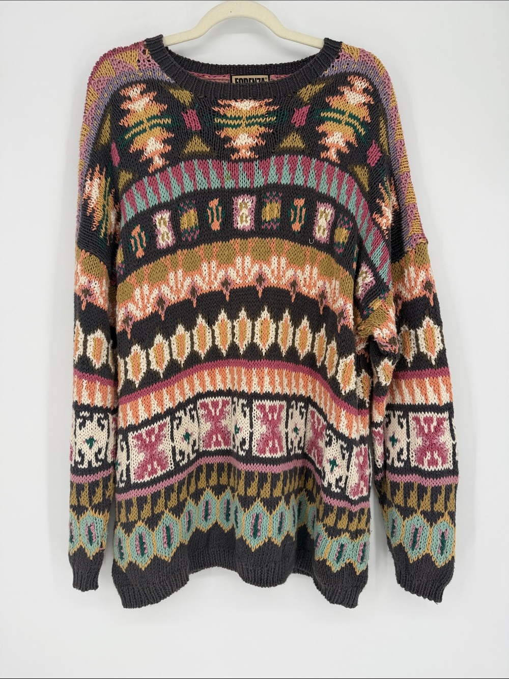 Vintage Forenza Modern Classics Aztec Cosby Sweater Sz L Ramie Cotton